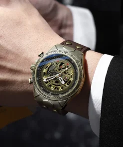 UTHAI Retro Men Watch Business Waterproof Bronze Automatic Mechanical Machine Watch Leather Strap Male Fashion Clock Wristwatch - AliExpress 1511 - Color : brown