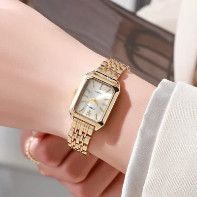 Luxury Hight Quality Quartz Watch Fashion Charming Rhinestones Stainless Steel Band Women's Wristwatches - AliExpress  - Color : Gold White