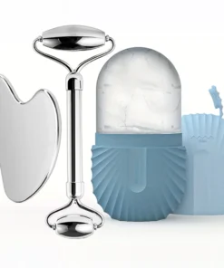 Ice Face Roller Facial Skincare Ice Roller Set, Stainless Steel Facial Roller Gua Sha Face Tool Face Massage Roller Mold Cube