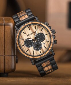 BOBOBIRD Luxury Men Watch Top Quartz Chronograph Personalized Wristwatch Timepiece Metal Wooden Strap Gift Box relogio masculino