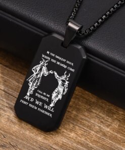 Free Custom Samurai Dog Tag Necklaces for Men Brothers Boys,IN THE DARKEST HOUR WHEN THE DEMONS COME WILL FIGHT THEM TOGETHER