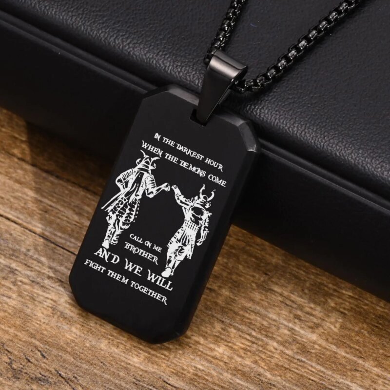 Best Jewelry Birthday Gifts for Son : Unique and Thoughtful Gift Ideas to Celebrate His Special Day Free Custom Samurai Dog Tag Necklaces for Men Brothers Boys,IN THE DARKEST HOUR WHEN THE DEMONS COME WILL FIGHT THEM TOGETHER