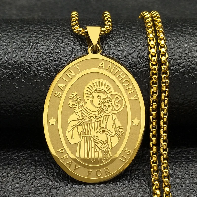 Best Jewelry Birthday Gifts for Son : Unique and Thoughtful Gift Ideas to Celebrate His Special Day Jesus St. Saint Anthony Pray Us Pendant Necklace for Women Men Stainless Steel Gold Color Religion Medallion Chain Jewelry