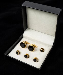 Luxury Tuxedo Cufflinks and Studs Set Black Enamel Round Design Cuff Button Set For Mens Suit French Shirt Business Gifts