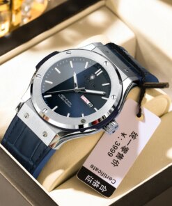 New Leather Casual Clock Men Luxury Watch Automatic Watches Mens Top Man Gifts Fashion Quartz Wristwatches Relojes Para Hombres