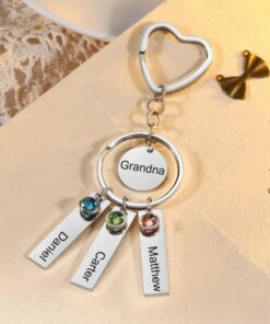 Personalized Multi-Name Birthstone Heart Keychain High Quality Stainless Steel Horizontal Bar Keychain Father's Day Gift For Dad