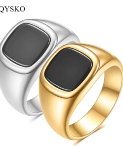VQYSKO Men's Ring Punk Rock Smooth 316L Stainless Steel Signet Ring For Men Hip Hop Party Jewelry Wholesale Male Wedding Anel