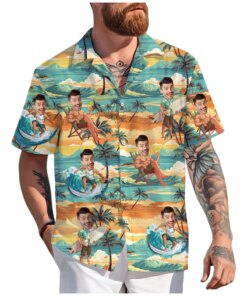 Funny Custom Face Hawaiian Shirts For Men Summer Fashion Short Sleeve Personalized 3D Printed Shirt Loose Breathable DIY Blouses