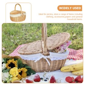 Handmade Wicker Picnic Fruit Basket with Lid
