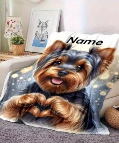 Personalized Custom Name Yorkshire Terrier Flannel Blanket Soft Throw for Bed Sofa Office Chair Ideal Birthday Christmas Gift